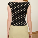 Polka Dot Boat Neck Seamless Knit Top - Black