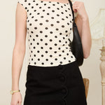 Polka Dot Boat Neck Seamless Knit Top - Cream