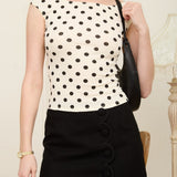 Polka Dot Boat Neck Seamless Knit Top - Cream