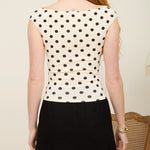 Polka Dot Boat Neck Seamless Knit Top - Cream
