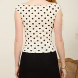 Polka Dot Boat Neck Seamless Knit Top - Cream