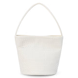 Matisse Vancouver Woven Bucket Bag in ivory woven leather, front view