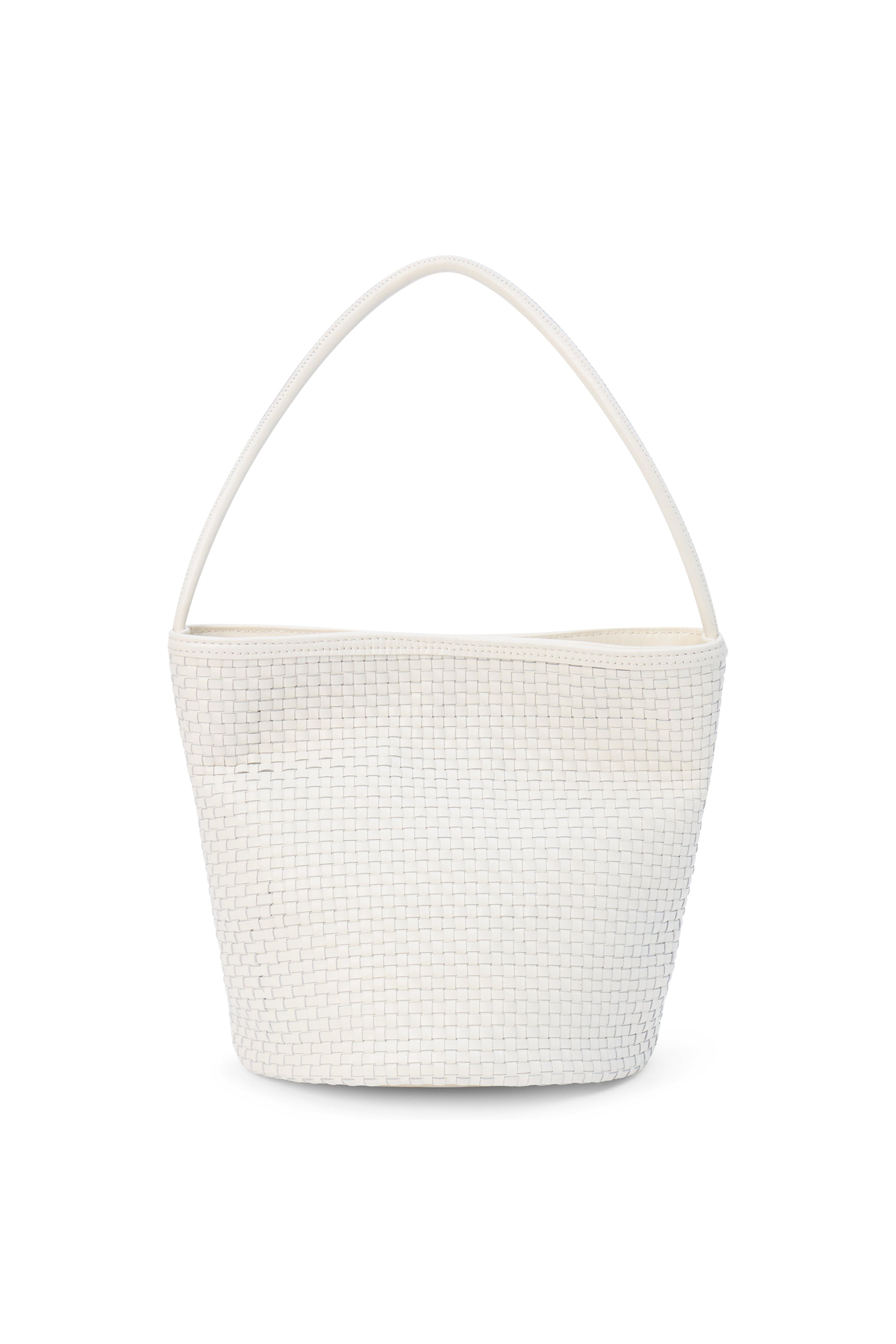 Matisse Vancouver Woven Bucket Bag in ivory woven leather, front view