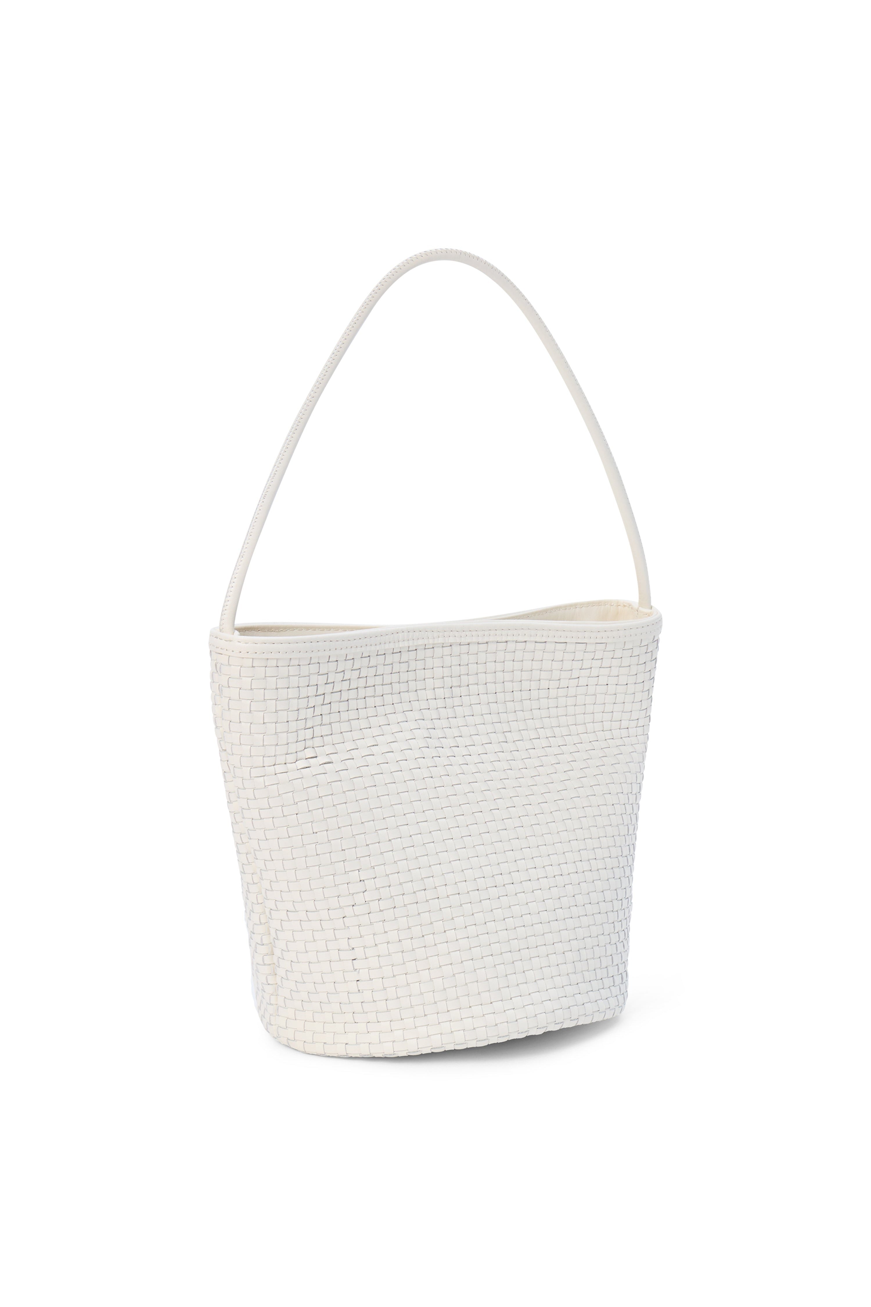 Matisse Vancouver Woven Bucket Bag in ivory woven leather, side view