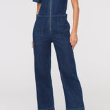 Performance Denim Short Sleeve Jumpsuit