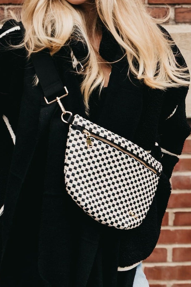 Westlyn Woven Bum Bag in Checkered Black