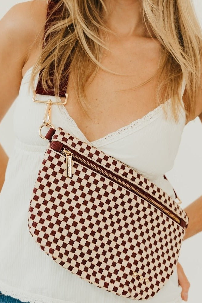Westlyn Woven Bum Bag in Checkered Burgundy