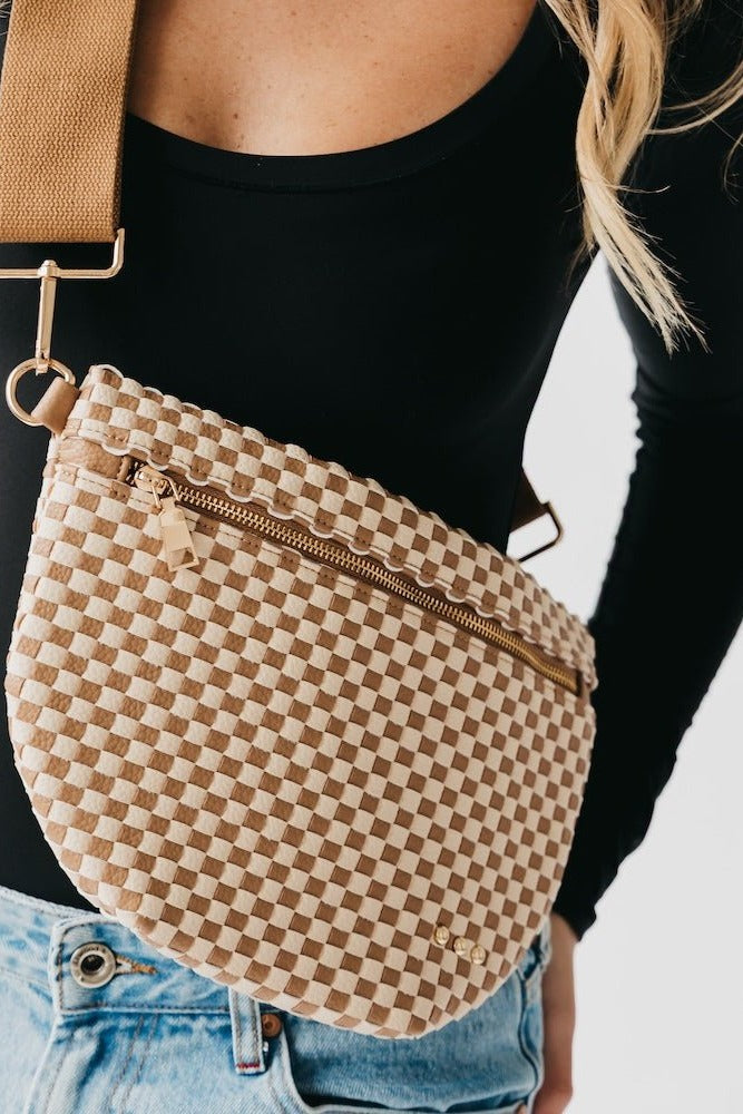 Westlyn Woven Bum Bag in Checkered Tan