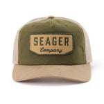 Seager Wilson Waxed Snapback in Tan and Green, front view
