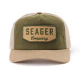Seager Wilson Waxed Snapback in Tan and Green, front view
