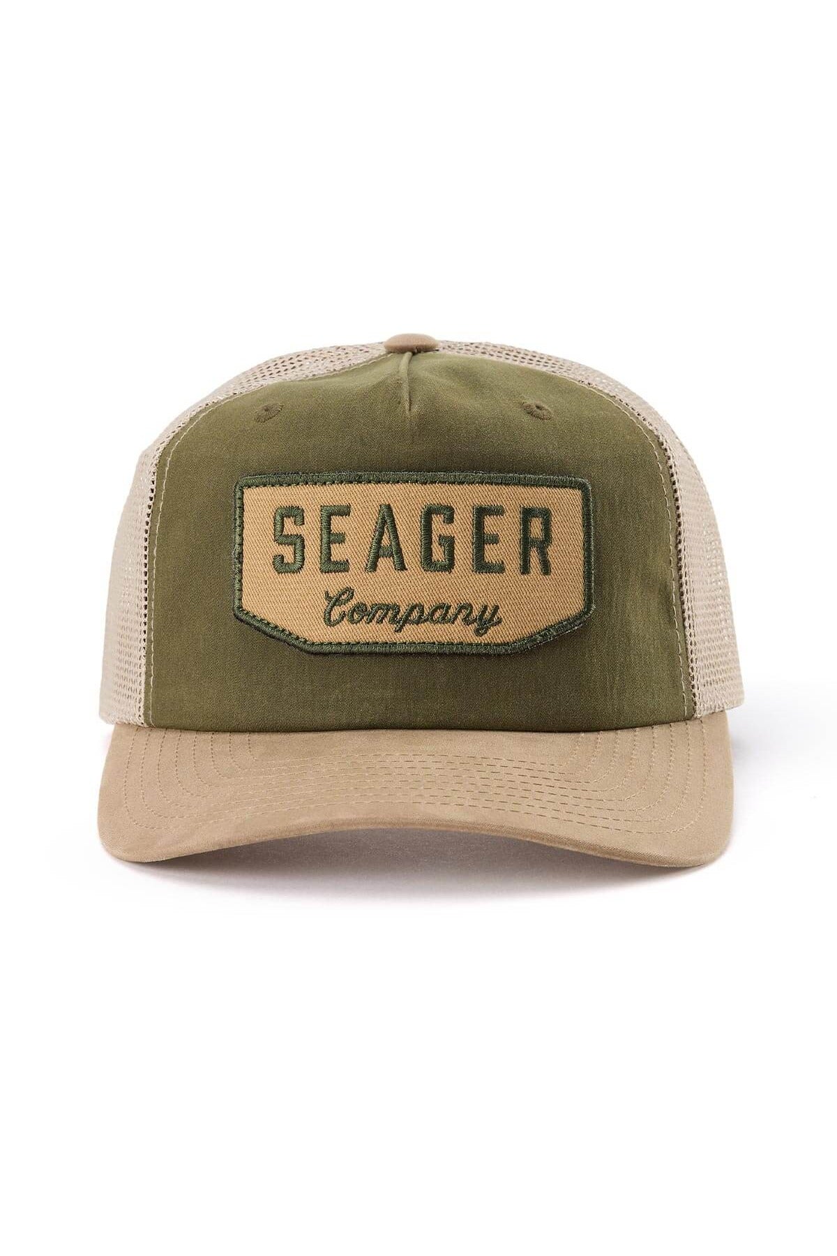 Seager Wilson Waxed Snapback in Tan and Green, front view