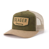 Seager Wilson Waxed Snapback in Tan and Green, three quarter view