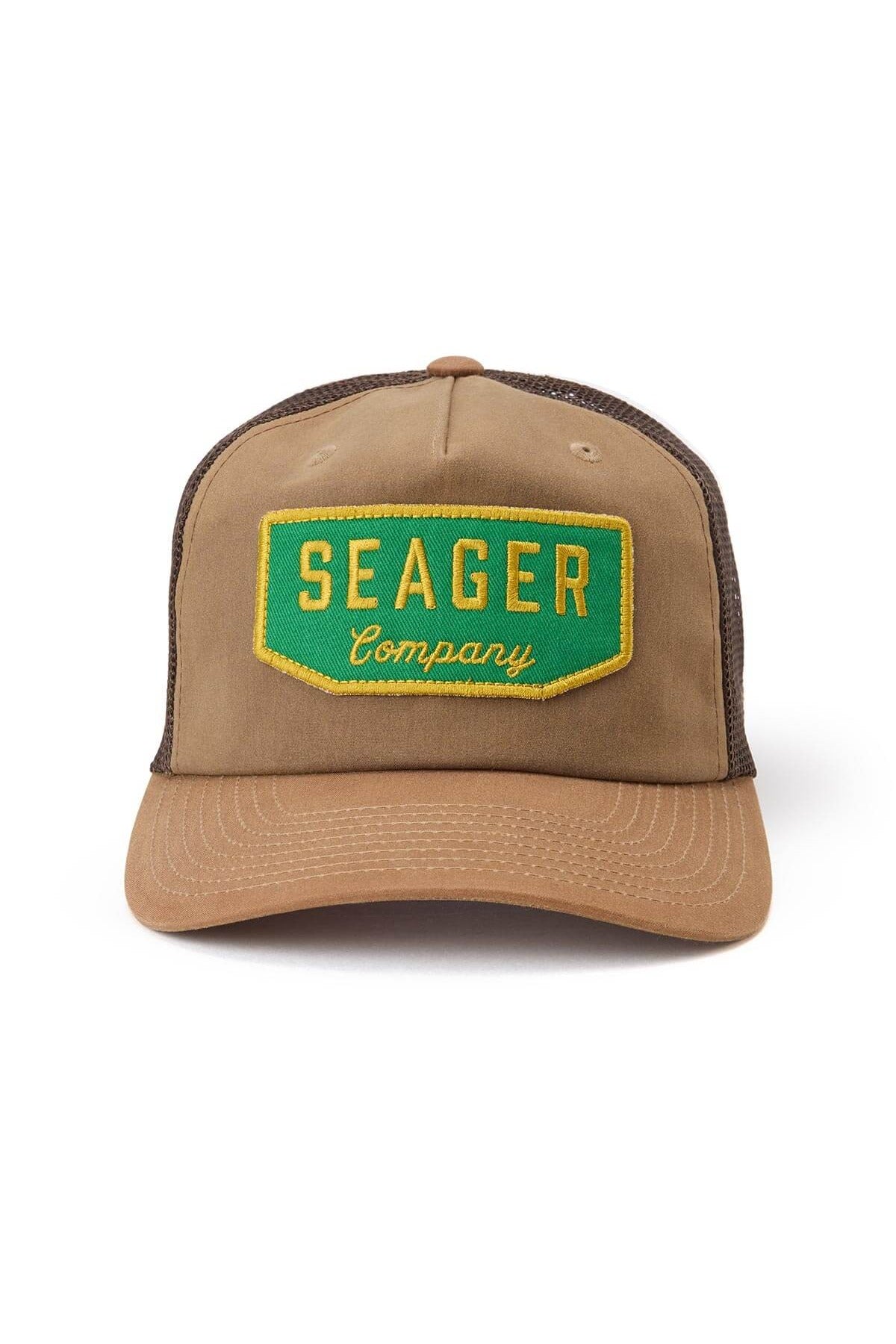 Seager Wilson Waxed Canvas Snapback in Tan, front view
