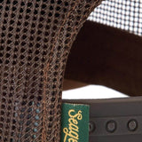 Close up of the mesh back and snapback closure on the Tan Wilson cap