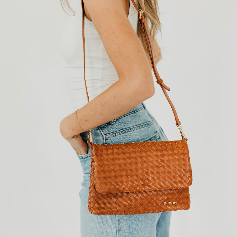 Wrenlee Woven Flap Crossbody - Brown