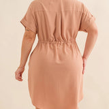 Plus Size V-Neck Clinch Midi Dress