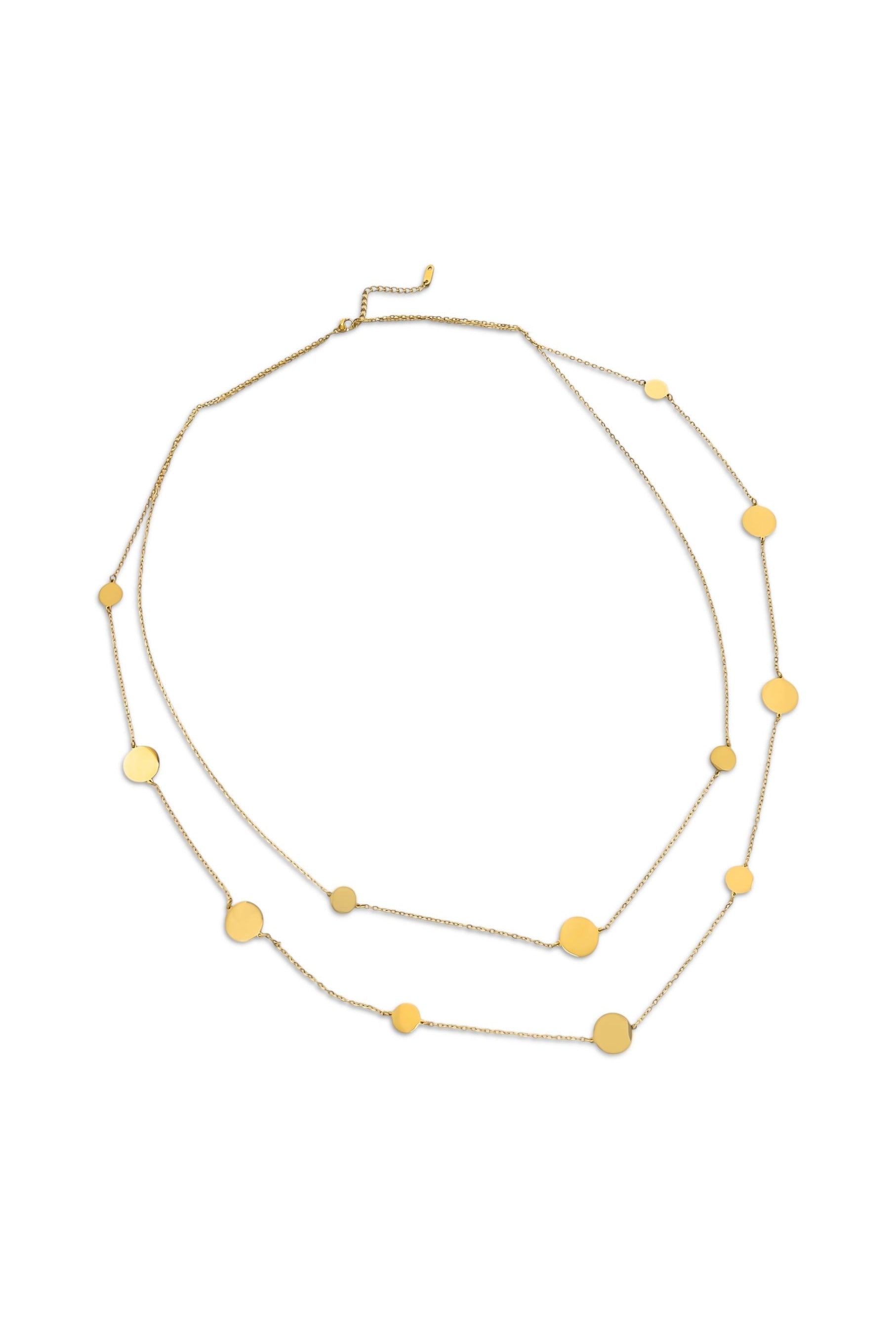 Gold double layer necklace with flat polished discs
