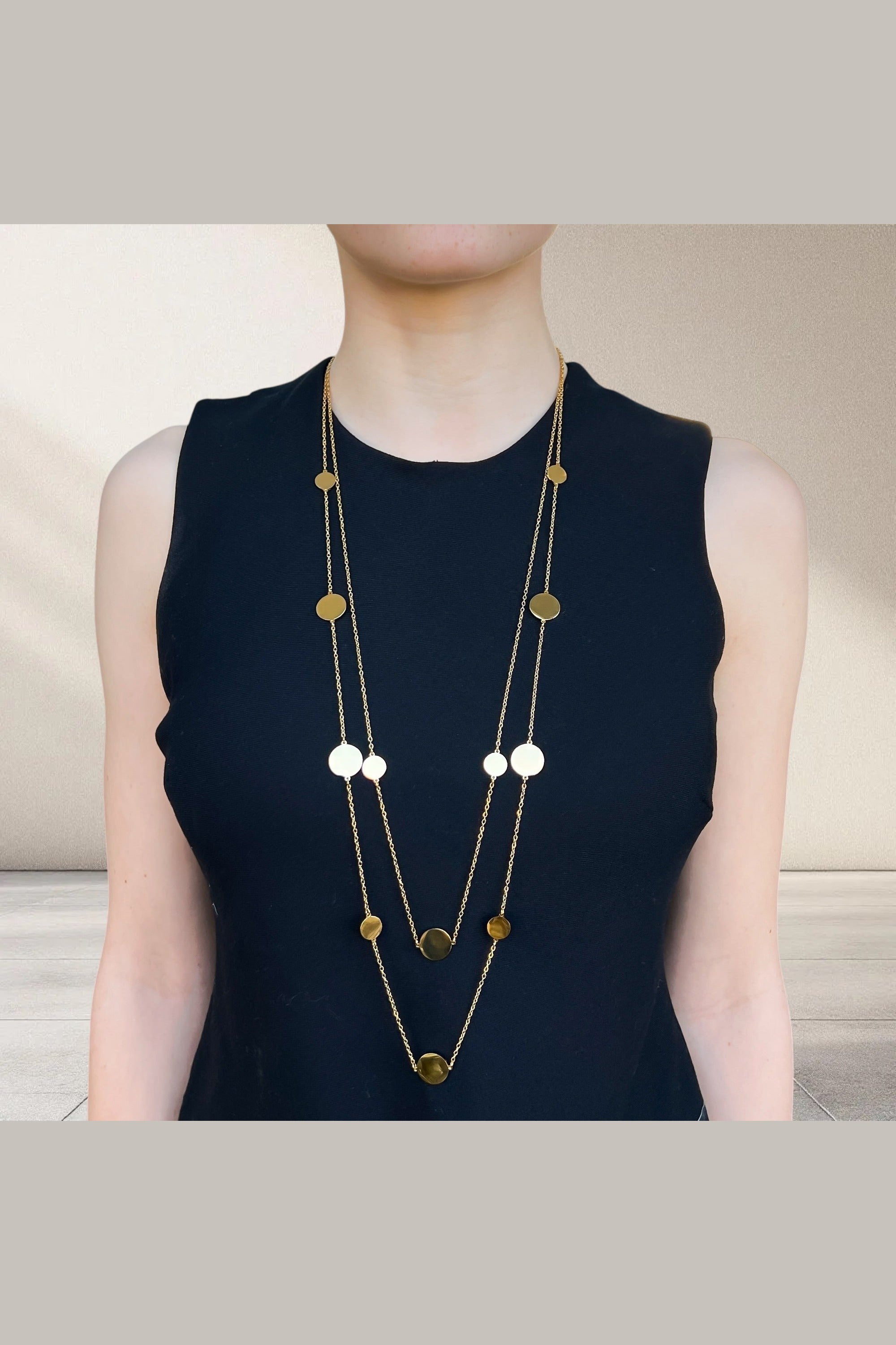 Double layer disc necklace styled