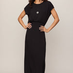 Anika Jersey Midi Dress in Black, neckline detail
