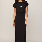 Anika Jersey Midi Dress in Black, front and back