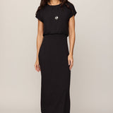Anika Jersey Midi Dress in Black, front and back