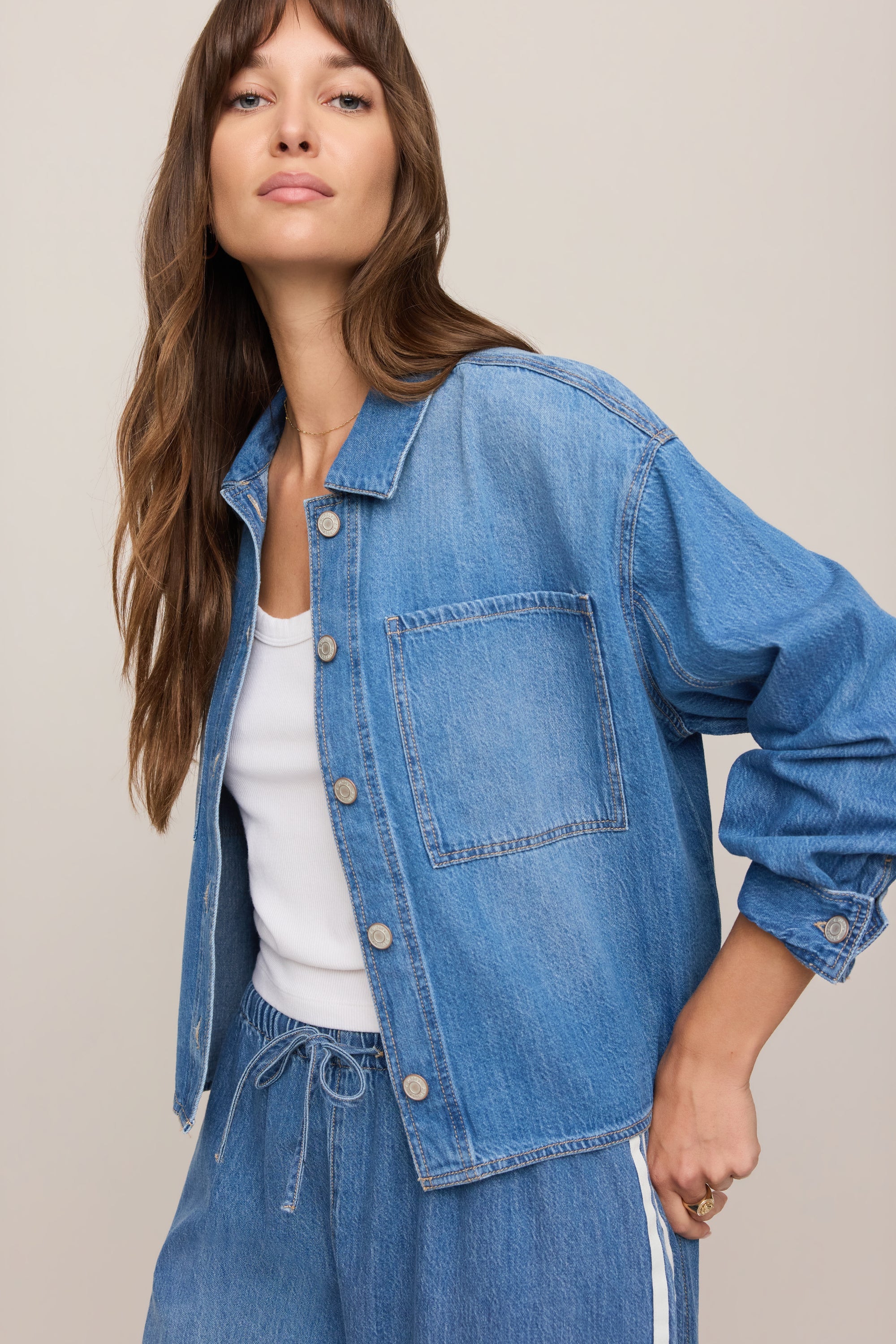 Erin Denim Jacket in Dreamstate, pocket and hardware detail