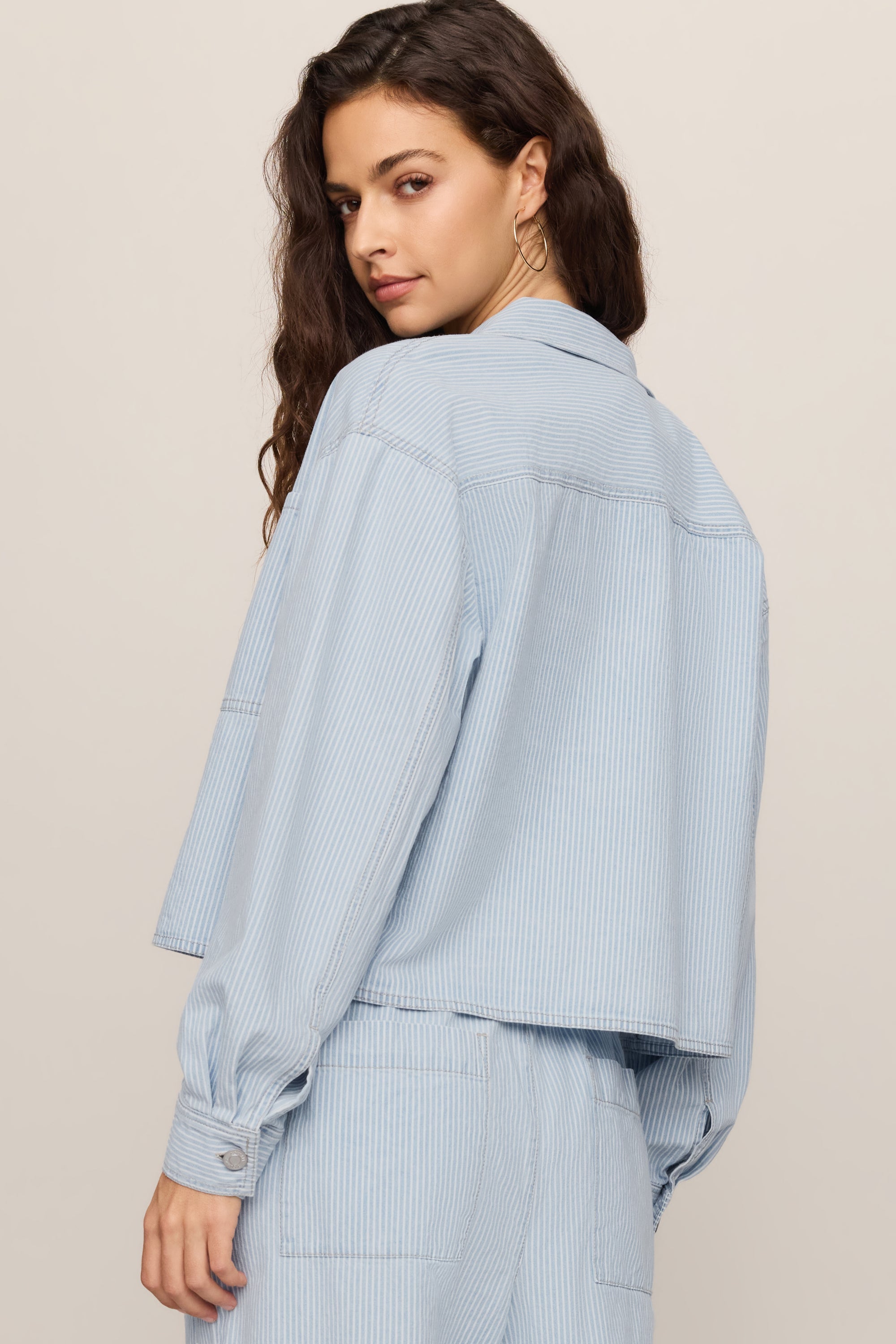 Erin Soft Denim Railroad Jacket in Seaboard Stripe, back