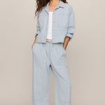 Erin Soft Denim Railroad Jacket in Seaboard Stripe, front and back