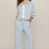 Erin Soft Denim Railroad Jacket in Seaboard Stripe, front and back