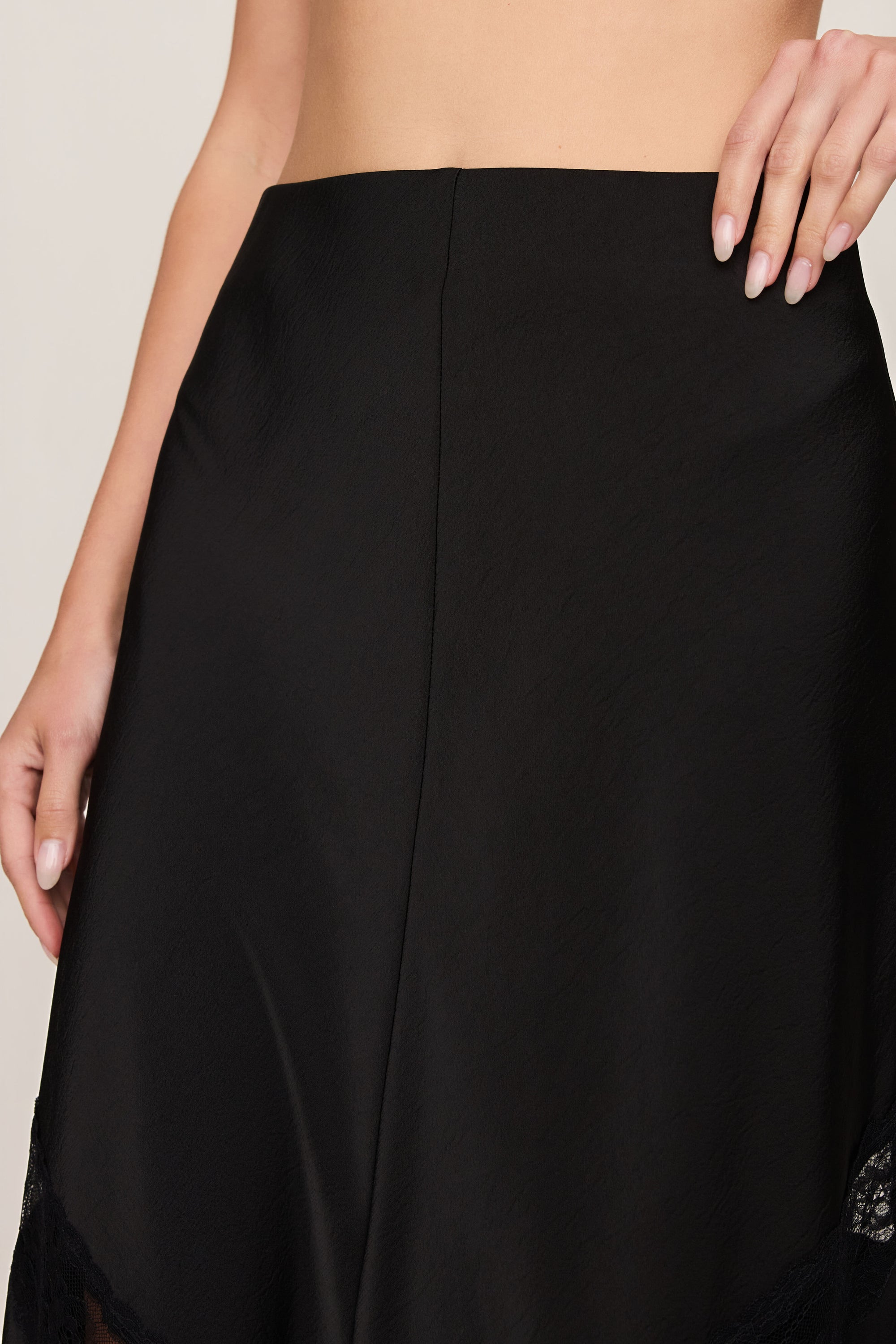 Kori Lace Midi Skirt in Black, lace cutaway detail