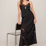 Kori Lace Midi Skirt in Black, waistband detail