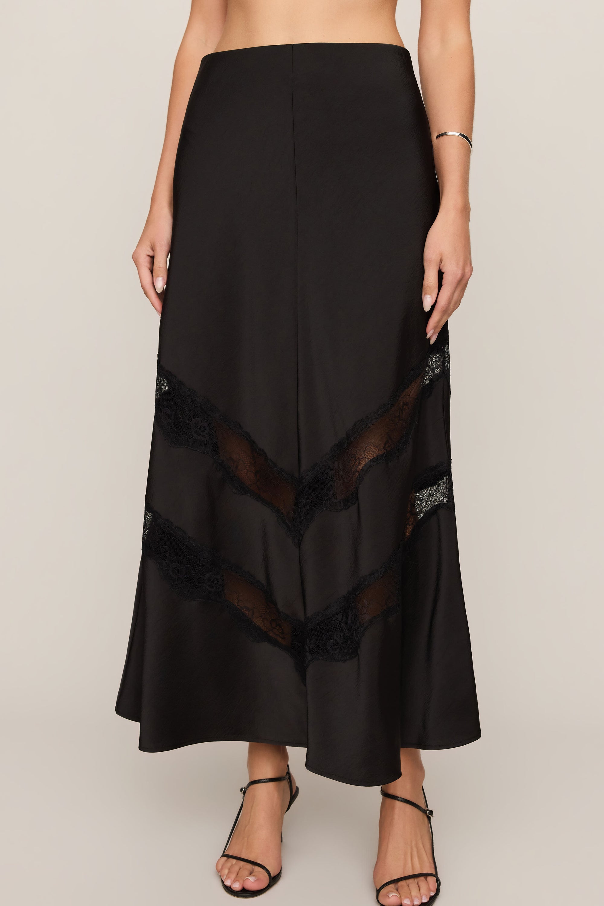 Kori Lace Midi Skirt in Black, front