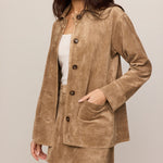 Perri Suede Mini Skirt in Light Sand, faux suede detail