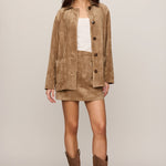 Perri Suede Mini Skirt in Light Sand, front and back