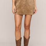 Perri Suede Mini Skirt in Light Sand, front
