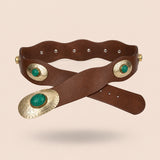Z&L Europe Arizona Belt in dark brown leather with engraved gold tone plates and turquoise stones