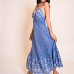 Z&L Europe Serena Maxi Dress in blue embroidered cotton, full length front view