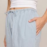 Soft Denim Carpenter Pant in Seaboard Stripe, tie front waist detail