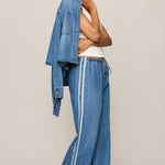 The Sidelines Denim Track Pant in Dreamstate, waistband detail