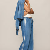 The Sidelines Denim Track Pant in Dreamstate, waistband detail