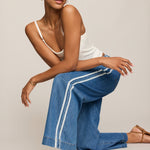 The Sidelines Denim Track Pant in Dreamstate, side seam detail