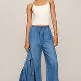The Sidelines Denim Track Pant in Dreamstate, front and back