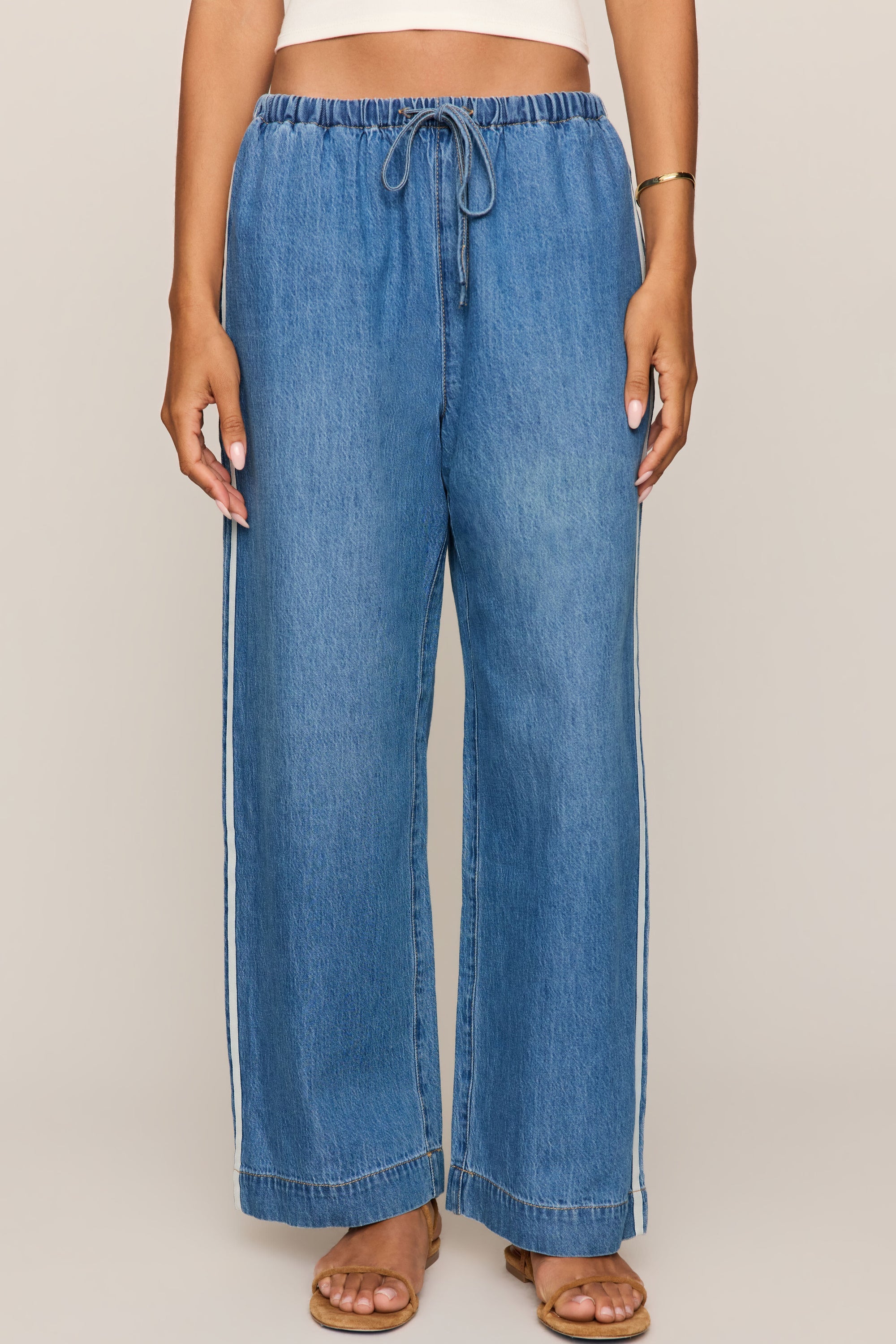 The Sidelines Denim Track Pant in Dreamstate, front