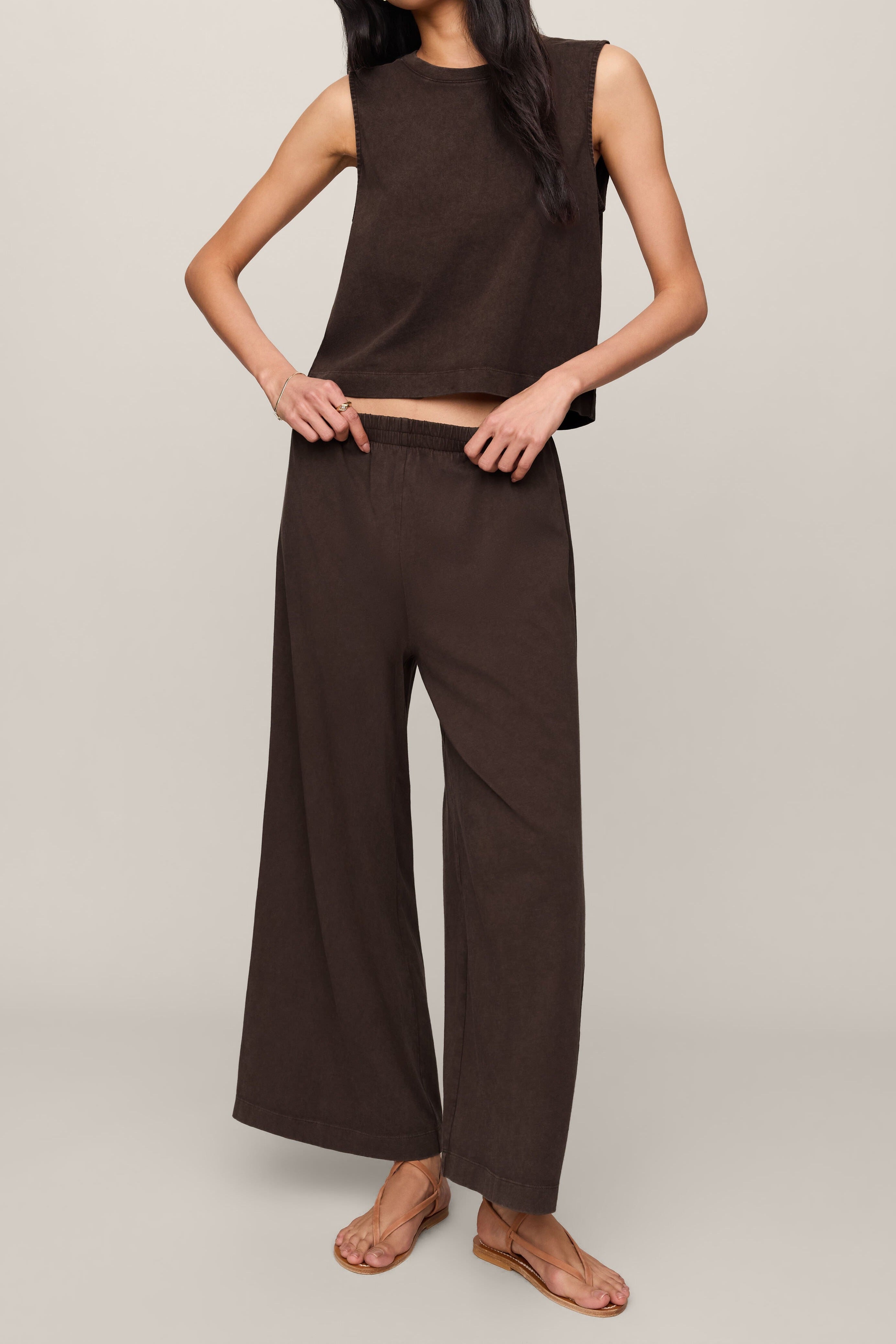 Sloane Cotton Jersey Tank in Dark Chocolate - full look