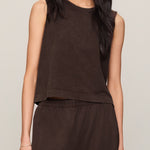 Sloane Cotton Jersey Tank in Dark Chocolate - front