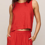 Sloane Linen Cropped Tank in Chili Pepper - front