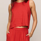 Sloane Linen Cropped Tank in Chili Pepper - front