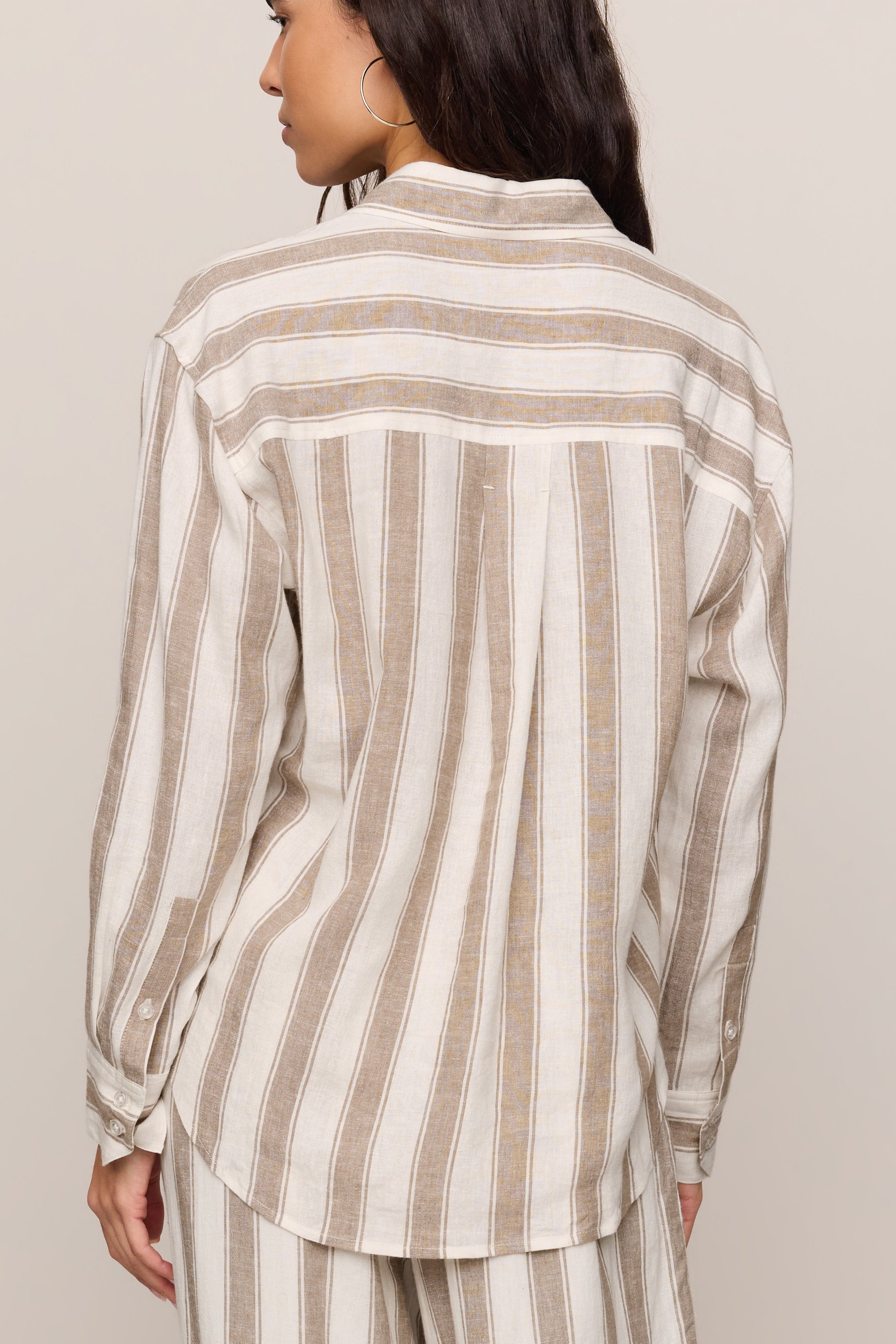 Perfect Striped Linen Button Up in Light Toffee - back