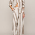 Perfect Striped Linen Button Up in Light Toffee - full look