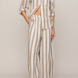Perfect Striped Linen Button Up in Light Toffee - full look